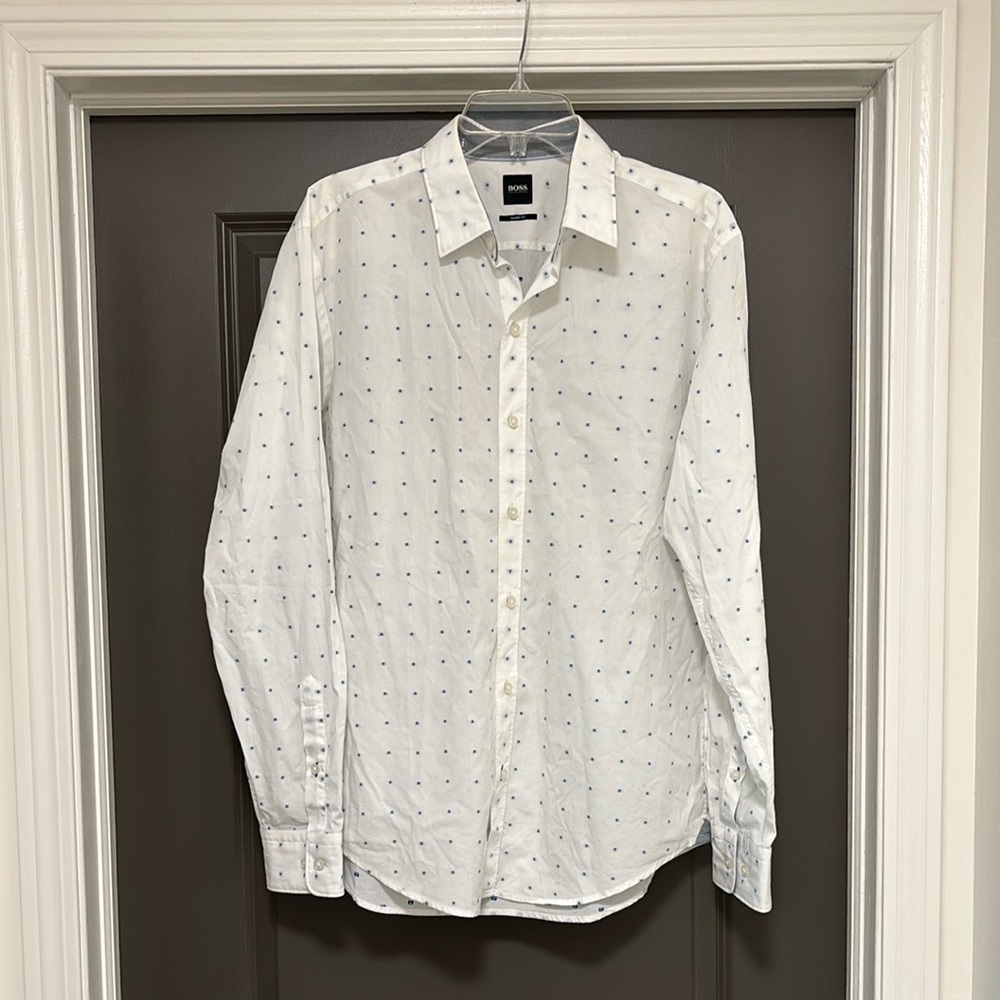 Hugo Boss white blue dress shirt L